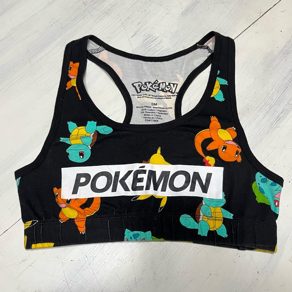 Hot Topic Black Pokémon Racerback Sports Bra with Multicolor Pokémon Print